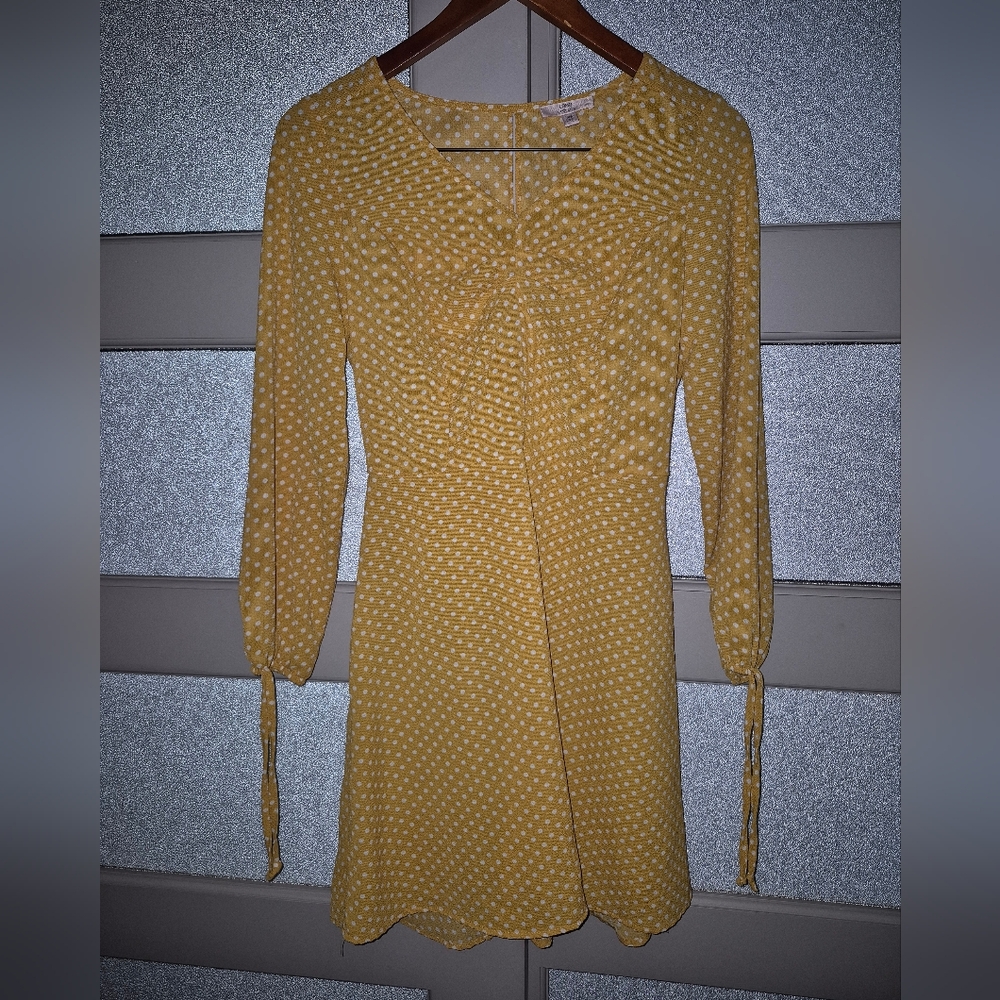 Como Vintage Mustard Yellow Polka Dot Long Sleeve Dress